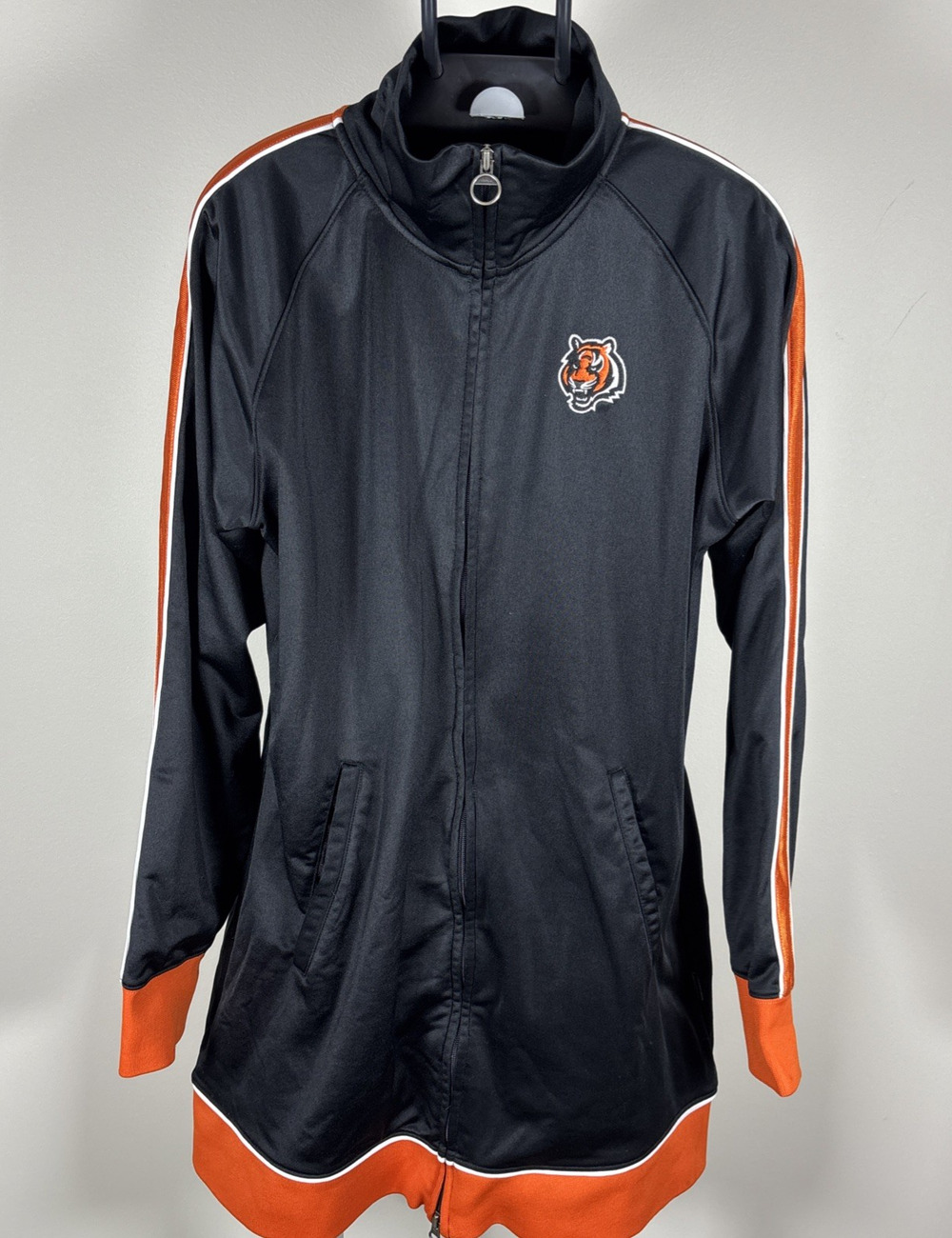 Reebok Cincinnati Bengals Track Jacket Full Zip Black Orange Stripes Women's XL